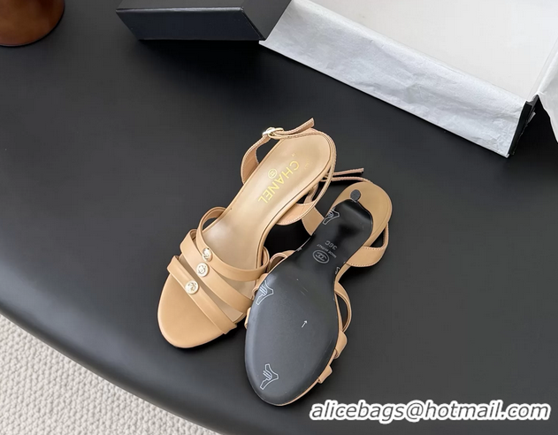 Sophisticated Chanel Beige Leather High Heeled Slingback Sandals Shoes 75MM 6051314