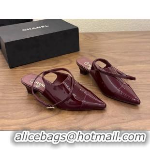 Cheap Price Chanel Heeled Slingbacks Mules Shoes Red Patent Leather 40MM 6051315