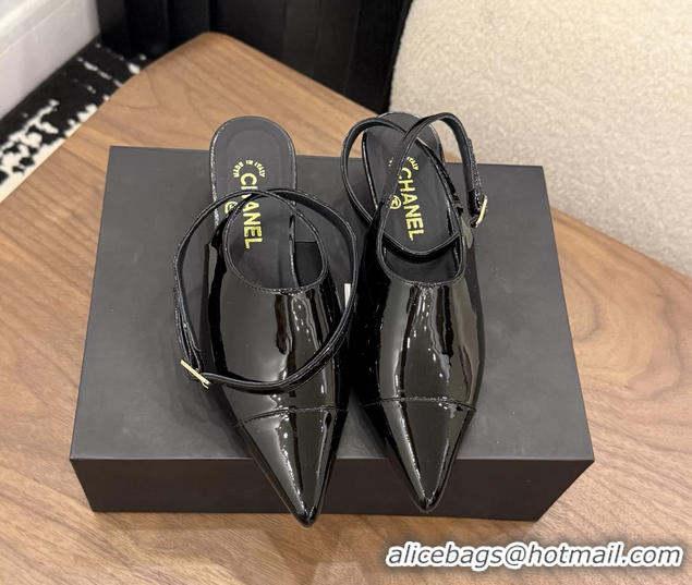 Top Grade Chanel Heeled Slingbacks Mules Shoes Black Patent Leather 40MM 6051315
