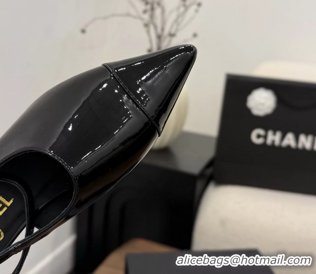 Top Grade Chanel Heeled Slingbacks Mules Shoes Black Patent Leather 40MM 6051315