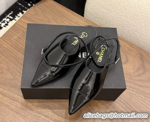 Top Grade Chanel Heeled Slingbacks Mules Shoes Black Patent Leather 40MM 6051315