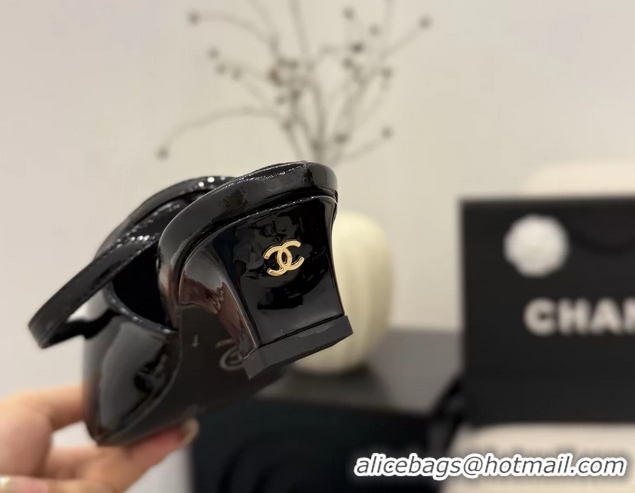 Top Grade Chanel Heeled Slingbacks Mules Shoes Black Patent Leather 40MM 6051315