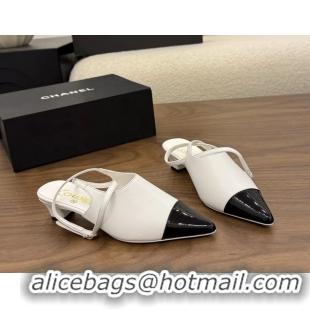 Luxury Chanel Heeled Slingbacks Mules Shoes White Patent Leather 40MM 6051315