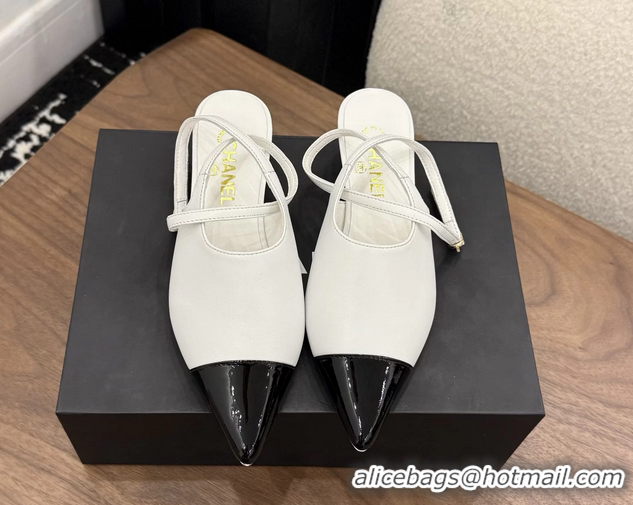 Luxury Chanel Heeled Slingbacks Mules Shoes White Patent Leather 40MM 6051315