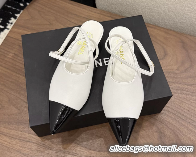 Luxury Chanel Heeled Slingbacks Mules Shoes White Patent Leather 40MM 6051315