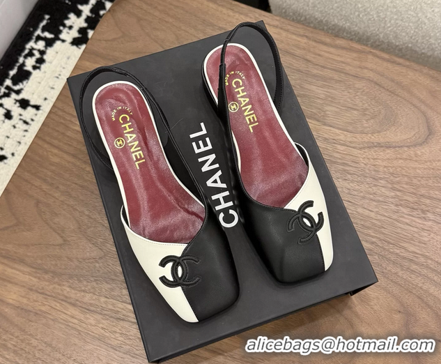 Luxury Chanel Heeled Slingbacks Mules Shoes White Patent Leather 40MM 6051315