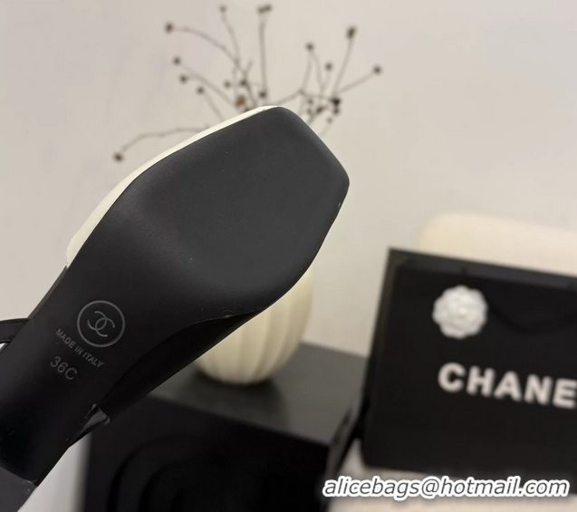 Best Price Chanel CC Logo White Black Leather Slingback Pumps 75MM 6051316