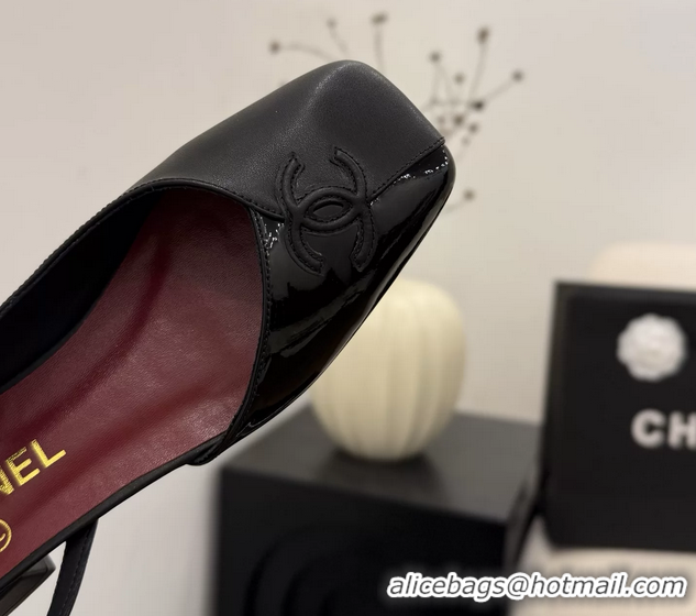 Top Quality Chanel CC Logo Black Leather Slingback Flats 6051317