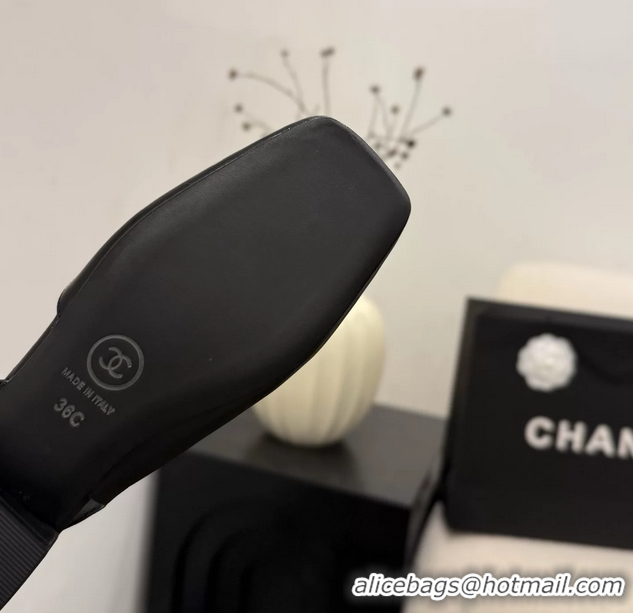 Top Quality Chanel CC Logo Black Leather Slingback Flats 6051317