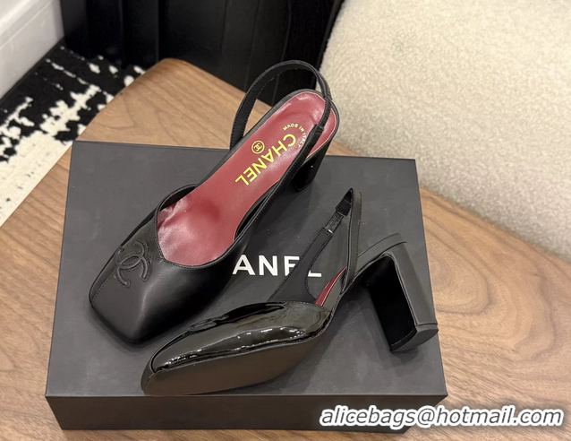 Durable Chanel CC Logo Black Leather Slingback Pumps 75MM 6051318