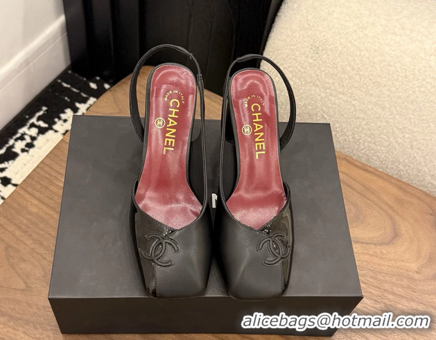 Durable Chanel CC Logo Black Leather Slingback Pumps 75MM 6051318