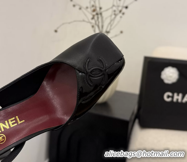Durable Chanel CC Logo Black Leather Slingback Pumps 75MM 6051318