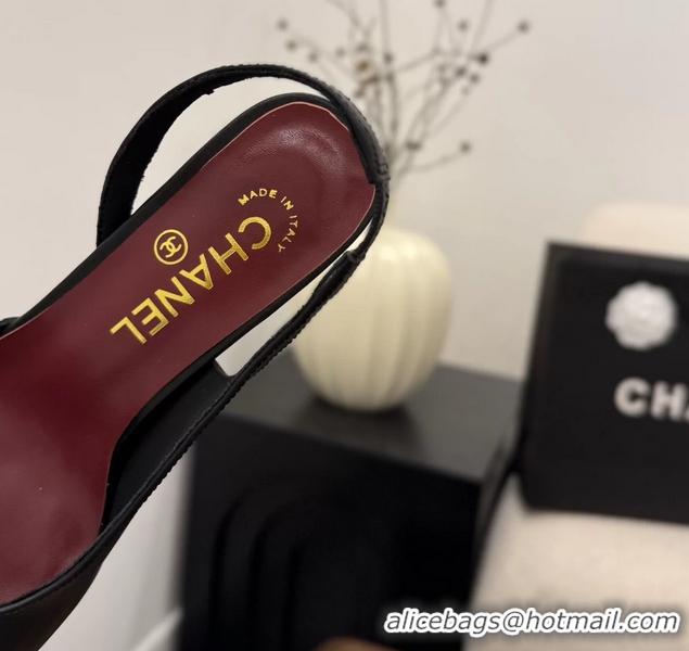 Durable Chanel CC Logo Black Leather Slingback Pumps 75MM 6051318