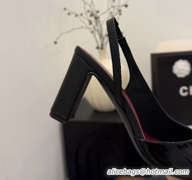 Durable Chanel CC Logo Black Leather Slingback Pumps 75MM 6051318