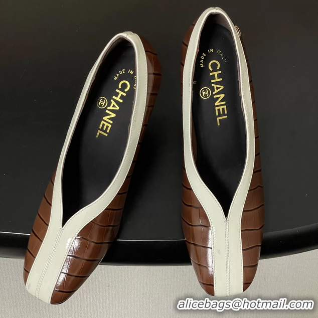 Low Cost Chanel Spring Summer 2026 Pumps Brown White Crocodile Embossed Calfskin Leather 85MM 6051319