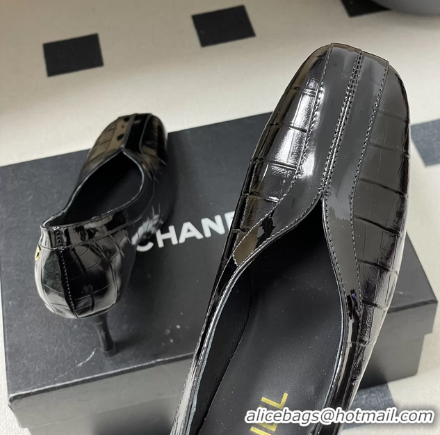 Stylish Chanel Spring Summer 2026 Pumps Black_Crocodile Embossed Calfskin Leather 85MM 6051319