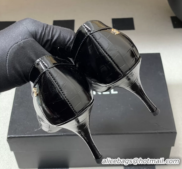 Stylish Chanel Spring Summer 2026 Pumps Black_Crocodile Embossed Calfskin Leather 85MM 6051319