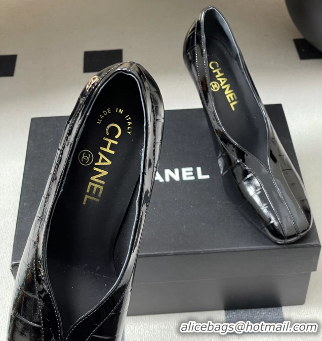 Stylish Chanel Spring Summer 2026 Pumps Black_Crocodile Embossed Calfskin Leather 85MM 6051319