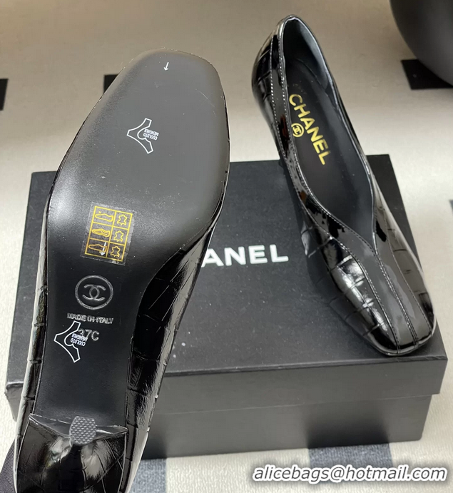 Stylish Chanel Spring Summer 2026 Pumps Black_Crocodile Embossed Calfskin Leather 85MM 6051319