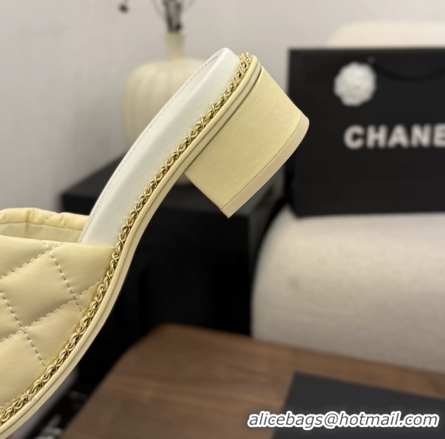 Grade Chanel Pearl Chain CC logo Heeled Slides Sandals Beige Quilted Leather 6051320