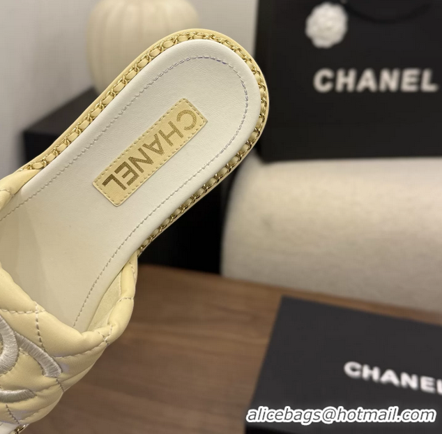 Duplicate Chanel CC logo Heeled Slides Sandals with Chain Beige Quilted Leather 6051320