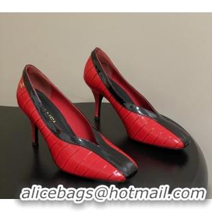 Original Cheap Chanel Spring Summer 2026 Pumps Red Black Crocodile Embossed Calfskin Leather 85MM 6051321