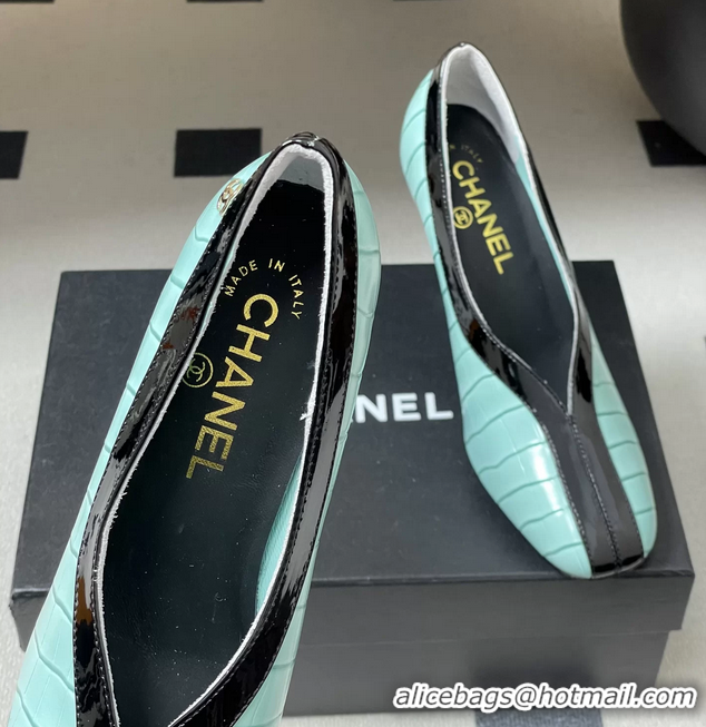 Reasonable Price Chanel Spring Summer 2026 Pumps Light Blue Black Crocodile Embossed Calfskin Leather 85MM 6051321