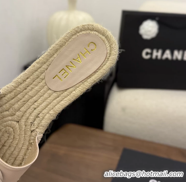 Best Price Chanel Light Pink Camellia Flower Leather Espadrille Platform Slides Sandals 6051321