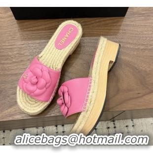 Best Price Chanel Light Pink Camellia Flower Leather Espadrille Platform Slides Sandals 6051321
