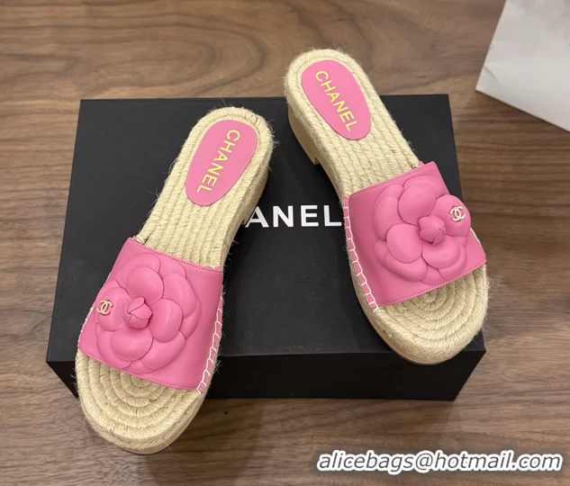 Best Price Chanel Light Pink Camellia Flower Leather Espadrille Platform Slides Sandals 6051321