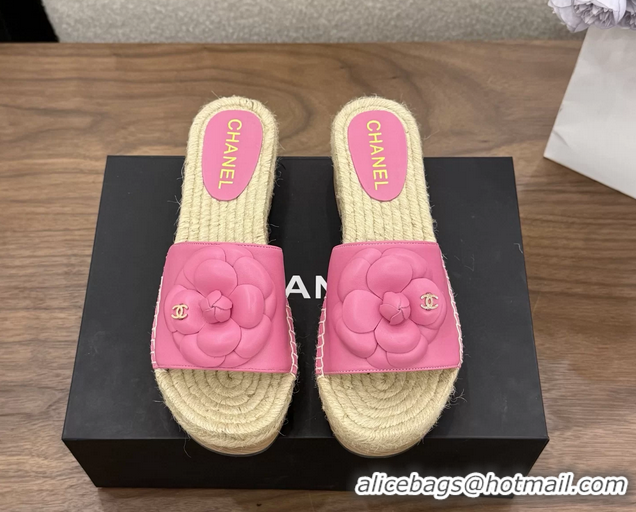 Best Price Chanel Light Pink Camellia Flower Leather Espadrille Platform Slides Sandals 6051321