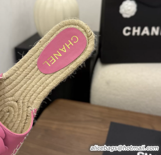 Best Price Chanel Light Pink Camellia Flower Leather Espadrille Platform Slides Sandals 6051321