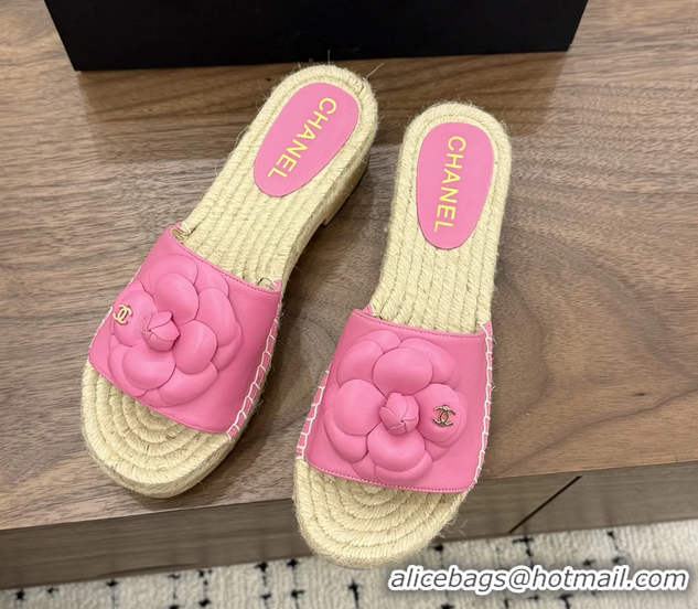 Best Price Chanel Light Pink Camellia Flower Leather Espadrille Platform Slides Sandals 6051321