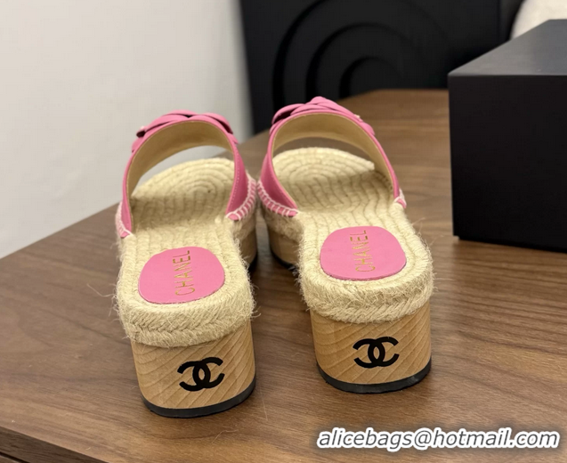 Best Price Chanel Light Pink Camellia Flower Leather Espadrille Platform Slides Sandals 6051321