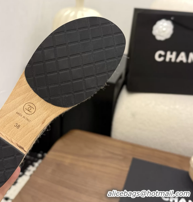 Low Price Chanel Black Camellia Flower Leather Espadrille Platform Slides Sandals 6051321