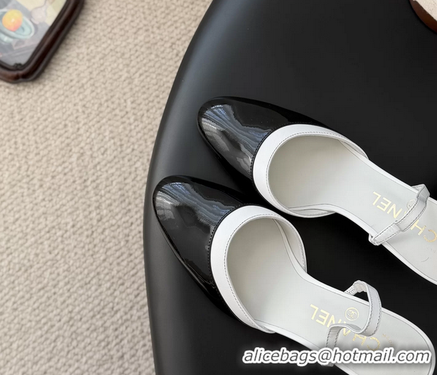 Stylish Chanel Black White Patent Leather Slingback Pumps 6051401