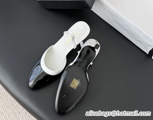 Stylish Chanel Black White Patent Leather Slingback Pumps 6051401