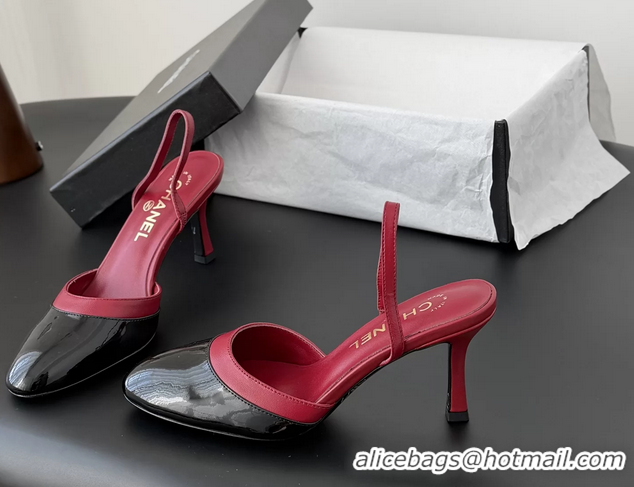 Top Quality Chanel Black Red Patent Leather Slingback Pumps 6051401