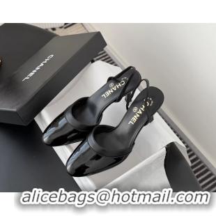 AAAAA Chanel Black Patent Leather Slingback Pumps 6051401