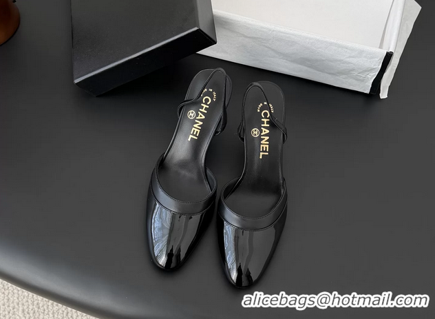 AAAAA Chanel Black Patent Leather Slingback Pumps 6051401