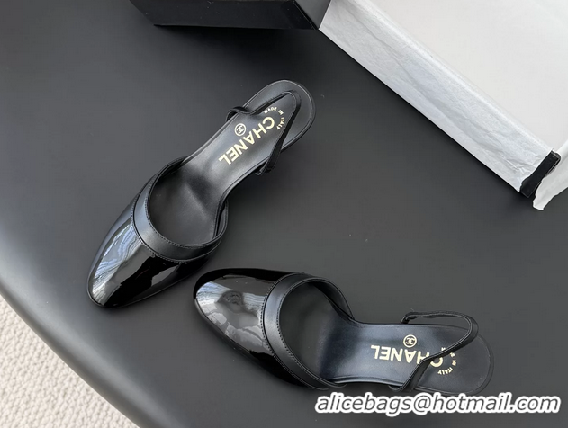 AAAAA Chanel Black Patent Leather Slingback Pumps 6051401