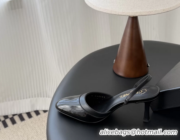 AAAAA Chanel Black Patent Leather Slingback Pumps 6051401