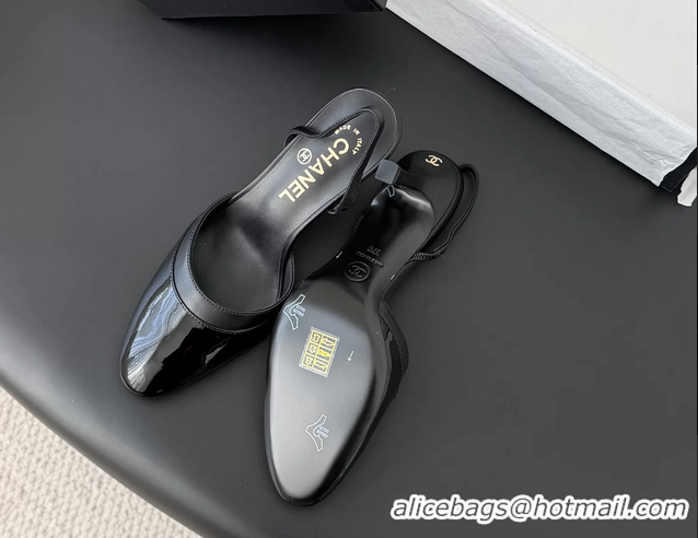 AAAAA Chanel Black Patent Leather Slingback Pumps 6051401