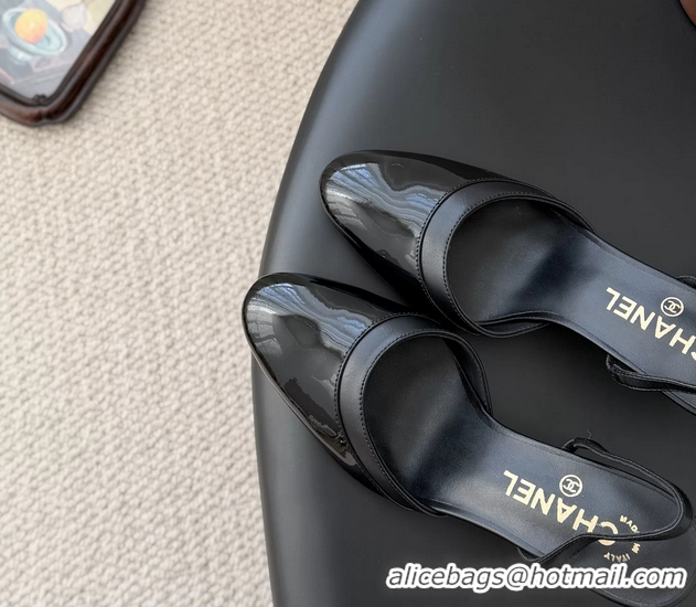 AAAAA Chanel Black Patent Leather Slingback Pumps 6051401