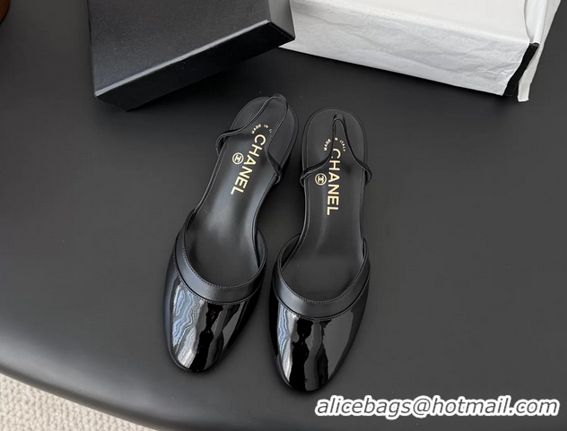 AAAAA Chanel Black Patent Leather Slingback Pumps 6051402