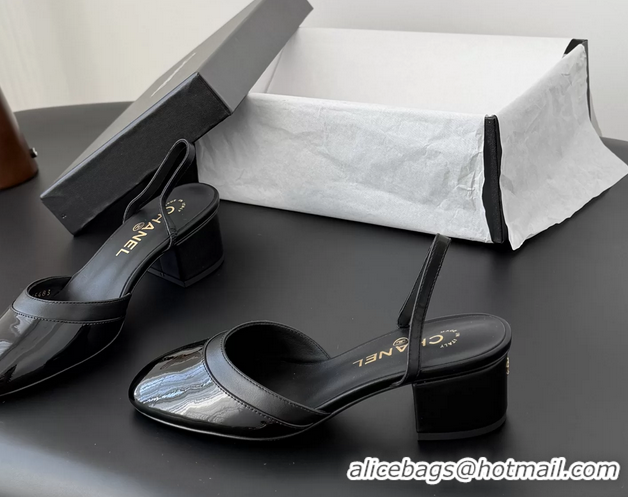 AAAAA Chanel Black Patent Leather Slingback Pumps 6051402
