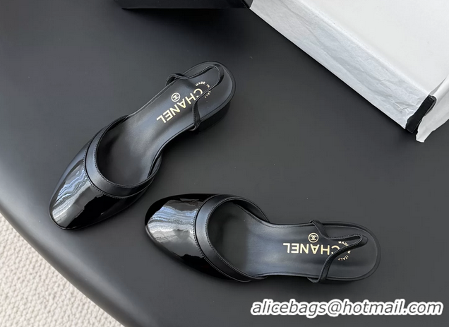 AAAAA Chanel Black Patent Leather Slingback Pumps 6051402