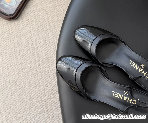 AAAAA Chanel Black Patent Leather Slingback Pumps 6051402