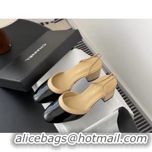 Best Product Chanel Black Beige Patent Leather Slingback Pumps 6051402