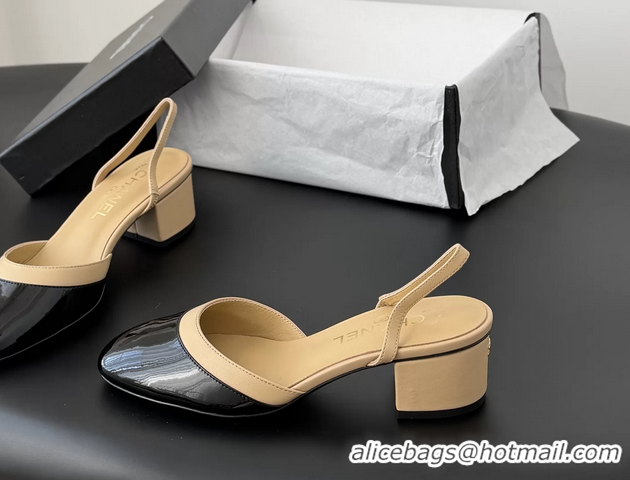 Best Product Chanel Black Beige Patent Leather Slingback Pumps 6051402